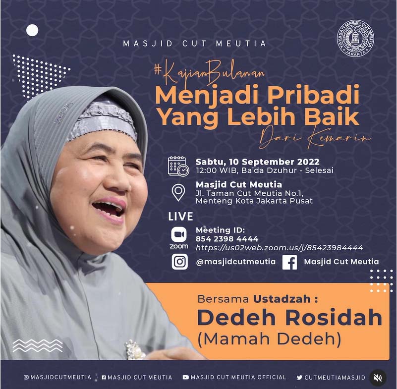 Yuk Hadiri Pengajian Bersama Mamah Dedeh di Masjid Cut Meutia